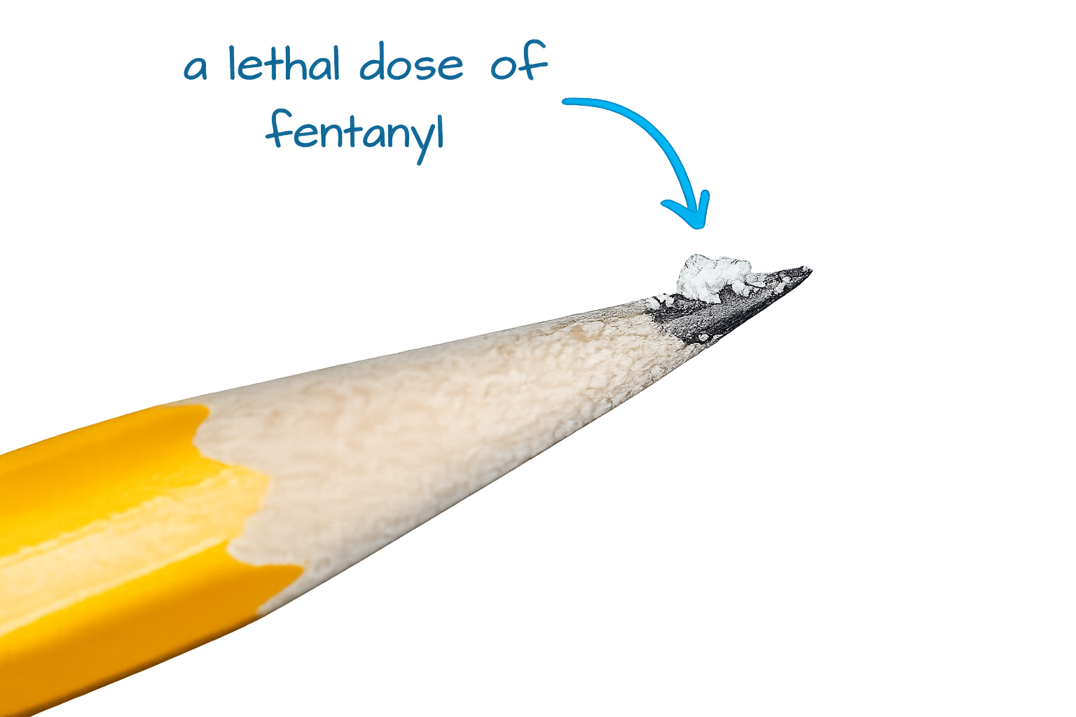 DEA image showing a potentially lethal dose of fentanyl on the tip of a pencil